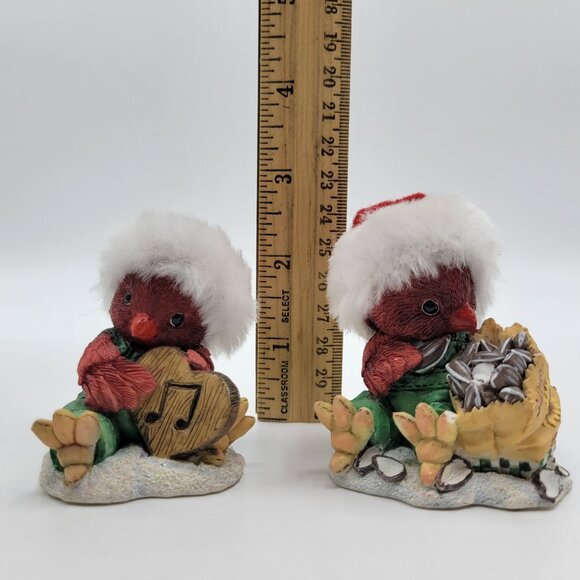 Vintage 1996 Christmas Card ENESCO Cardinal Bird Figurine Set Of 2 Santa Hats - Picture 14 of 14